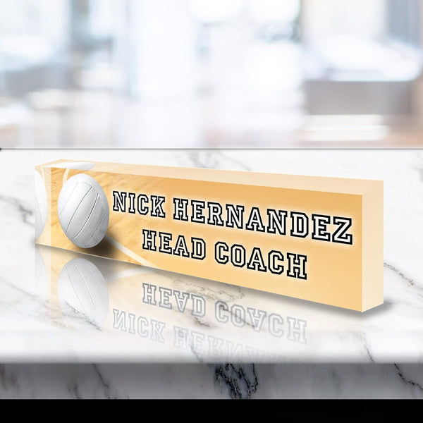 VWAQ Custom Volleyball Name Plate for Desk - Clear Acrylic Glass Art - Customized Office Decor Nameplate Sign - Personalized Gift - ACS86