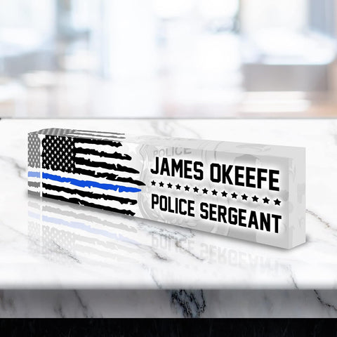 VWAQ Personalized Police Officer Name Plate for Desk - Clear Acrylic Glass Art - Customized Office Decor Nameplate Sign - Personalized Gift - ACS89