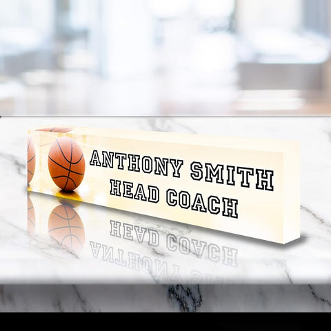 VWAQ Personalized Basketball Name Plate for Desk - Clear Acrylic Glass Art - Customized Office Decor Nameplate Sign - Personalized Gift - ACS85
