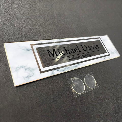 VWAQ Personalized Name Plate for Wall - Clear Acrylic Glass White Marble - Custom Office Decor Nameplate Sign - Personalized Gift - WACS9