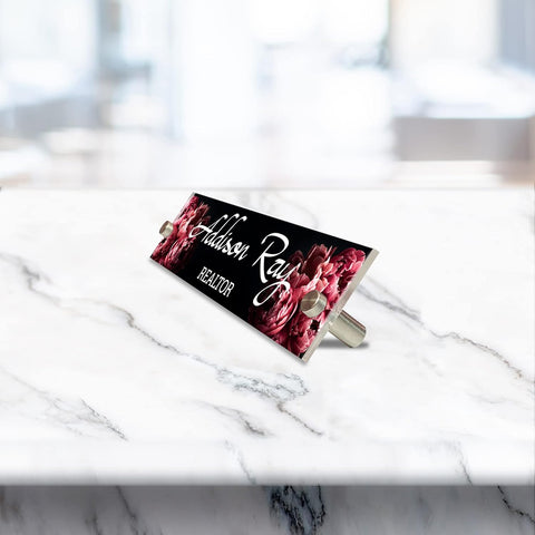 VWAQ Personalized Rose Name Plate for Wall Floral - Clear Acrylic Plaque - Custom Office Decor Nameplate Sign - Personalized Gift - WACS7