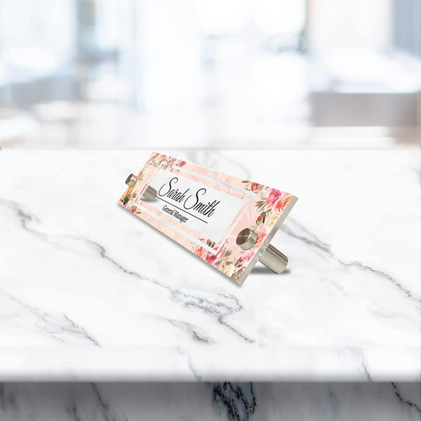 VWAQ Custom Wall Name Plate Sign - Floral Office Decor Acrylic Plaque - Personalized Nameplate Sign Gift - WACS8