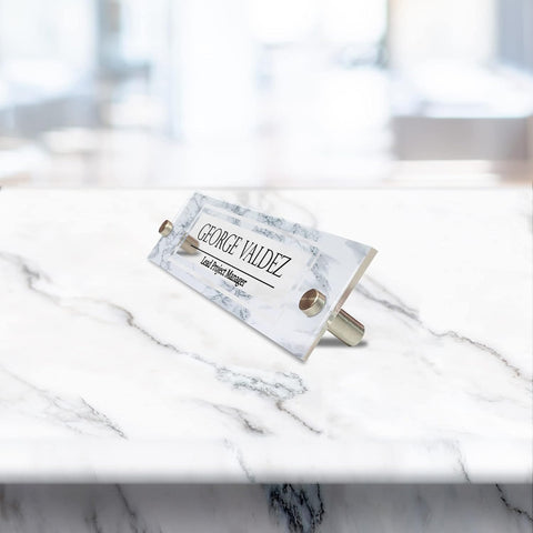 VWAQ Personalized Name Plate for Wall - Custom Name White Marble Office Plaque - Custom Office Decor Sign Gifts - WACS13