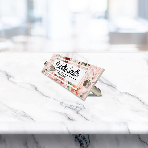 VWAQ Personalized Floral Name Plate for Wall - Clear Acrylic Plaque - Custom Women's Office Decor Nameplate Sign Gift - WACS12