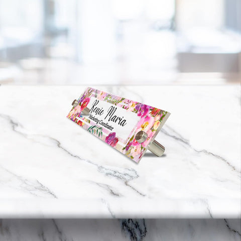 VWAQ Custom Florews Nameplate for Wall - Clear Acrylic Floral Plaque - Personalized Office Decor Name Plate Sign Gift - WACS16