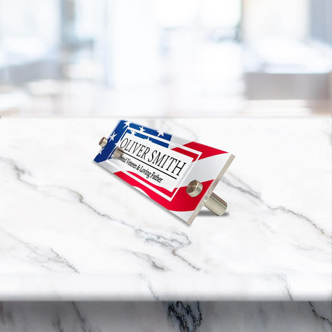VWAQ Personalized Name Plate for Wall - American Flag On Clear Acrylic - Custom Patriotic Office Decor Nameplate Sign Gift - WACS17