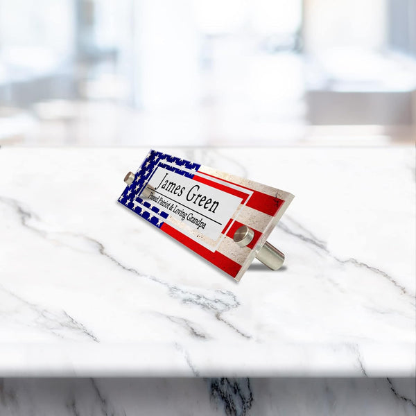 VWAQ Custom American Flag Name Plate for Wall - Patriotic Clear Acrylic - Personalized Office Decor Nameplate Sign Gift - WACS18