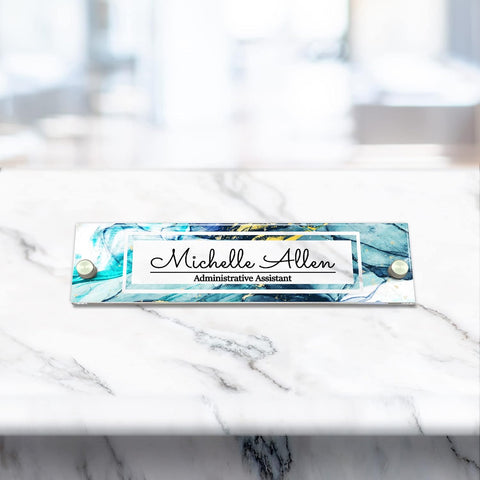 VWAQ Custom Professional Nameplate for Wall - Clear Acrylic Glass - Personalized Office Decor Name Plate Sign Gift - WACS23