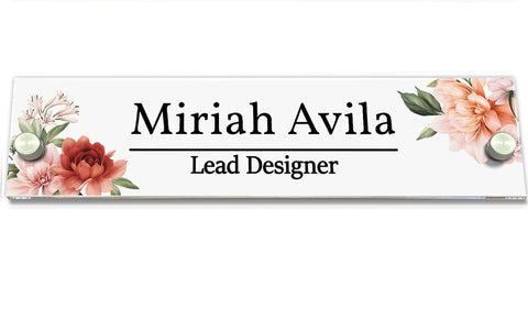 VWAQ Personalized Flower Nameplate for Wall - Clear Acrylic Glass - Custom Office Decor Name Plate Floral Sign Gift - WACS28