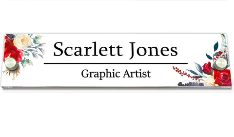 VWAQ Custom Flowers Nameplate for Wall - Clear Acrylic Glass - Personalized Office Decor Name Plate Floral Sign Gift - WACS30