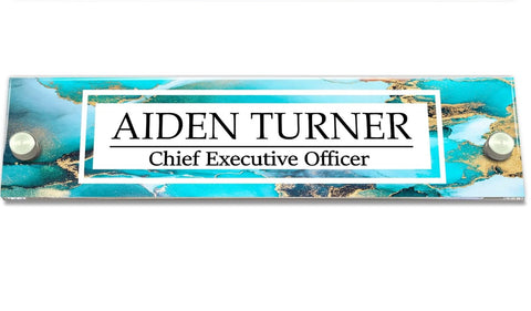 VWAQ Personalized Turquoise and Gold Nameplate for Wall - Clear Acrylic Glass - Custom Office Decor Name Plate Sign Gift - WACS36