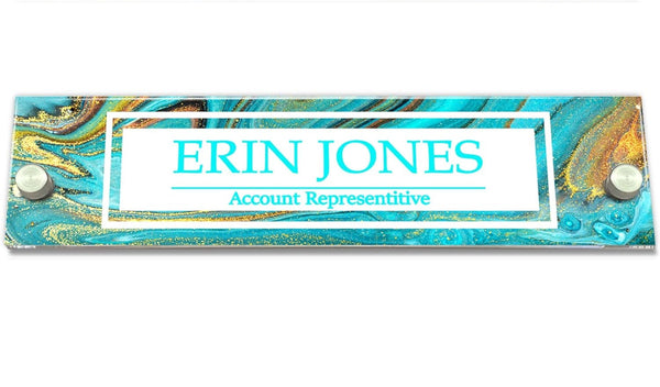 VWAQ Custom Turquoise Nameplate for Wall - Clear Acrylic Glass - Personalized Office Decor Name Plate Women Sign Gift - WACS33