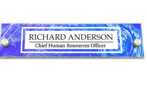 VWAQ Personalized Blue Design Nameplate for Wall - Clear Acrylic Glass - Custom Office Decor Name Plate Sign Gift - WACS37