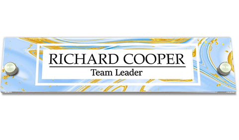 VWAQ Personalized Blue and Gold Design Nameplate for Wall - Clear Acrylic Glass - Custom Office Decor Name Plate Sign Gift - WACS38