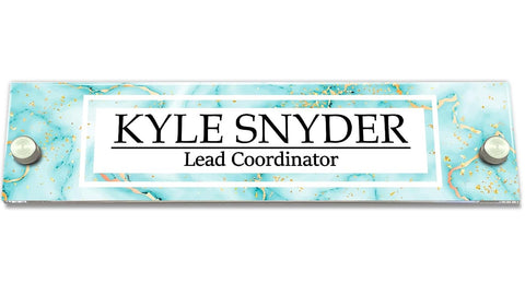 VWAQ Personalized Turquoise Marble Nameplate for Wall - Clear Acrylic Glass - Custom Office Decor Name Plate Sign Gift - WACS41