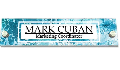 VWAQ Personalized Blue Smoke Nameplate for Wall - Clear Acrylic Glass - Custom Office Decor Name Plate Sign Gift - WACS40