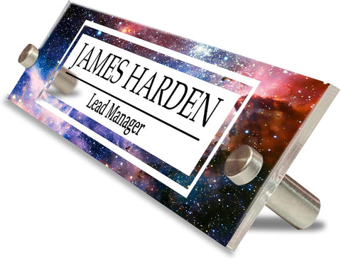 VWAQ Personalized Galaxy Name Plate for Wall - Clear Acrylic Glass - Custom Outer Space Office Decor Nameplate Sign Gift - WACS48