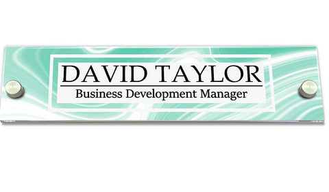 VWAQ Personalized Turquoise Name Plate for Wall - Clear Acrylic Glass - Custom Office Decor Nameplate Sign Gift - WACS43