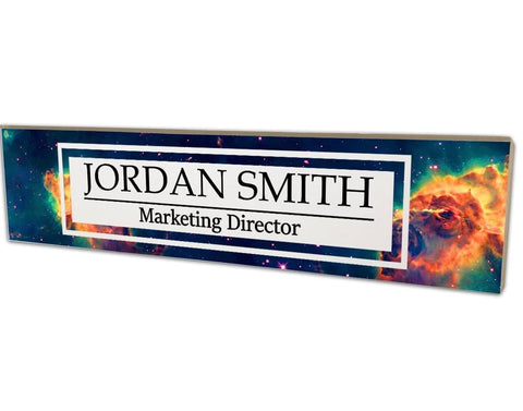VWAQ Custom Space Nameplate for Wall - Clear Acrylic Glass - Personalized Galaxy Office Decor Name Plate Sign Gift - WACS50