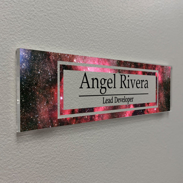 VWAQ Custom Space Nebula Nameplate for Wall - Clear Acrylic Glass - Personalized Galaxy Office Decor Name Plate Sign Gift - WACS51