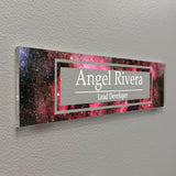VWAQ Custom Space Nebula Nameplate for Wall - Clear Acrylic Glass - Personalized Galaxy Office Decor Name Plate Sign Gift - WACS51