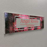 VWAQ Custom Space Nebula Nameplate for Wall - Clear Acrylic Glass - Personalized Galaxy Office Decor Name Plate Sign Gift - WACS51