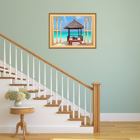 Tropical Hut 3D Window Frame Decal