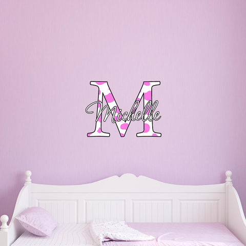 VWAQ Cow Print Monogram Custom Name Peel & Stick Wall Decal for Kids Room - CC1 - VWAQ Vinyl Wall Art Quotes and Prints