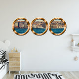 VWAQ Pack of 3 City Skyline Bronze Porthole Peel and Stick Wall Decals - BPW5