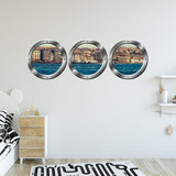 VWAQ Pack of 3 City Skyline Silver Porthole Peel and Stick Wall Decals - SPW5
