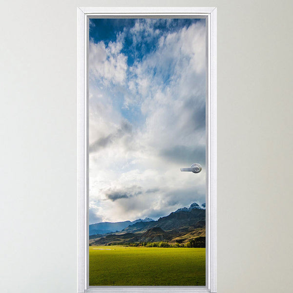 VWAQ Mountain Range Door Decal- Grass Vinyl Door Mural Decor - DM10