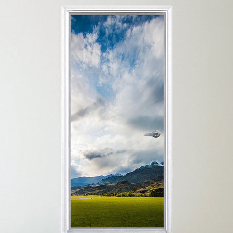 VWAQ Mountain Range Door Decal- Grass Vinyl Door Mural Decor - DM10