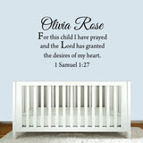 VWAQ For This Child I Have Prayed Custom Name Wall Decal - VWAQ Vinyl Wall Art Quotes and Prints
