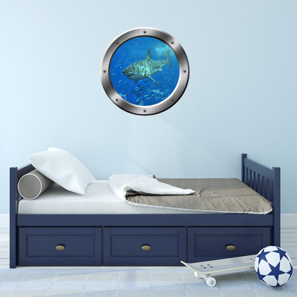 VWAQ Great White Shark Porthole Peel and Stick Wall Decal - PO12 - VWAQ Vinyl Wall Art Quotes and Prints