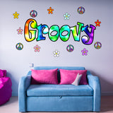 VWAQ Tie Dye Groovy Vinyl Decal Retro Flowers And Peace Signs Wall Stickers - HF4 - VWAQ Vinyl Wall Art Quotes and Prints