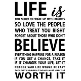 Life Is Too Short To Wake Up With Regrets Vinyl Wall Decal no background