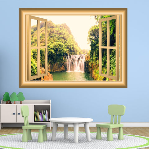 VWAQ Waterfall Window Decal 3D Wall Sticker Peel And Stick Mural