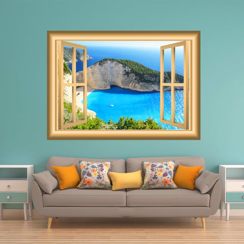 VWAQ Ocean View Wall Decor Window Decal Nature Scene Bedroom Art Sticker Peel and Stick Mural (NW4)