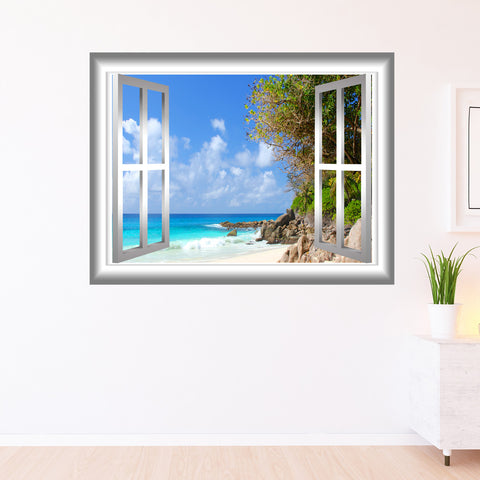 VWAQ Coastline Beach View Window Frame Vinyl Wall Decal - NW71 - VWAQ Vinyl Wall Art Quotes and Prints