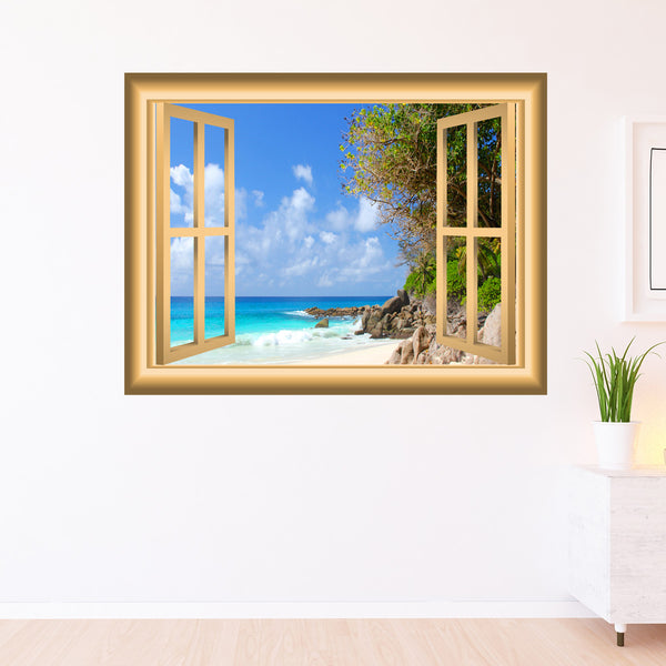 VWAQ Coastline Beach Scene Peel and Stick Window Frame Wall Decal - NW81 - VWAQ Vinyl Wall Art Quotes and Prints
