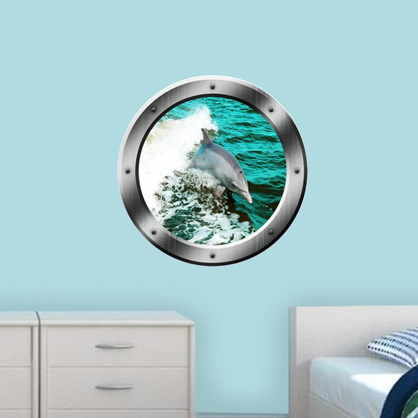 VWAQ Dolphin Porthole Wall Decal Ocean Wall Sticker Animal Nature View Family Wall Decal - PO3 - VWAQ Vinyl Wall Art Quotes and Prints