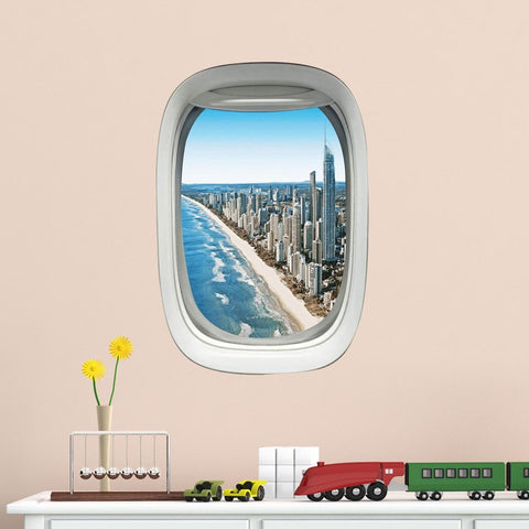 Airplane Window City Beach View Peel and Stick Vinyl Wall Decal - PW4 - VWAQ Vinyl Wall Art Quotes and Prints