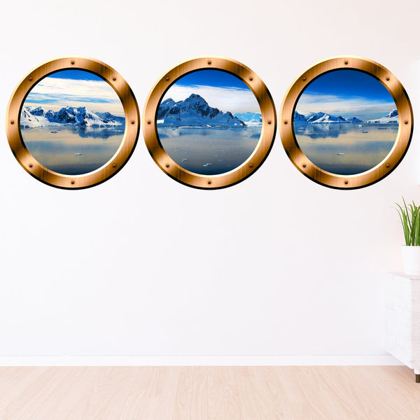 VWAQ Bronze Porthole Window Decals For Wall, Arctic Wall Decal - Glacier Wall Art