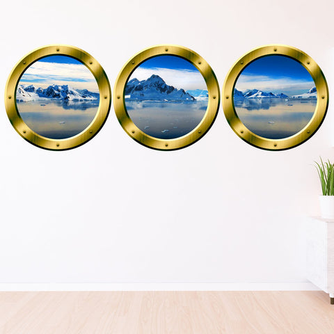 VWAQ Gold Porthole Window Decals For Wall, Arctic Wall Decal - Glacier Wall Art