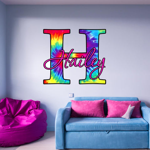 VWAQ Tie Dye Personalized Custom Name Monogram Vinyl Wall Decal - TM4 - VWAQ Vinyl Wall Art Quotes and Prints