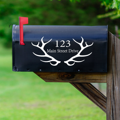 Mailbox Decal Antlers Custom Home Address Vinyl Stickers Set of 2 VWAQ - CMB27