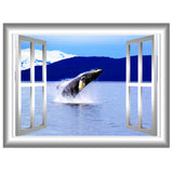 VWAQ Peel and Stick Breaching Humpback Whale Window Frame Scene Wall Decal - GJ95 - VWAQ Vinyl Wall Art Quotes and Prints