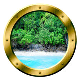 VWAQ Ocean Shoreline Silver Porthole Window View Peel and Stick Vinyl Wall Decal - VWAQ Vinyl Wall Art Quotes and Prints no background