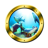 VWAQ Underwater Seals View Gold Window Porthole Scene Vinyl Wall Decal - GP1 - VWAQ Vinyl Wall Art Quotes and Prints