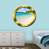 VWAQ Tropical Beach Scene Peel and Stick Gold Window Porthole Vinyl Wall Decal - VWAQ Vinyl Wall Art Quotes and Prints